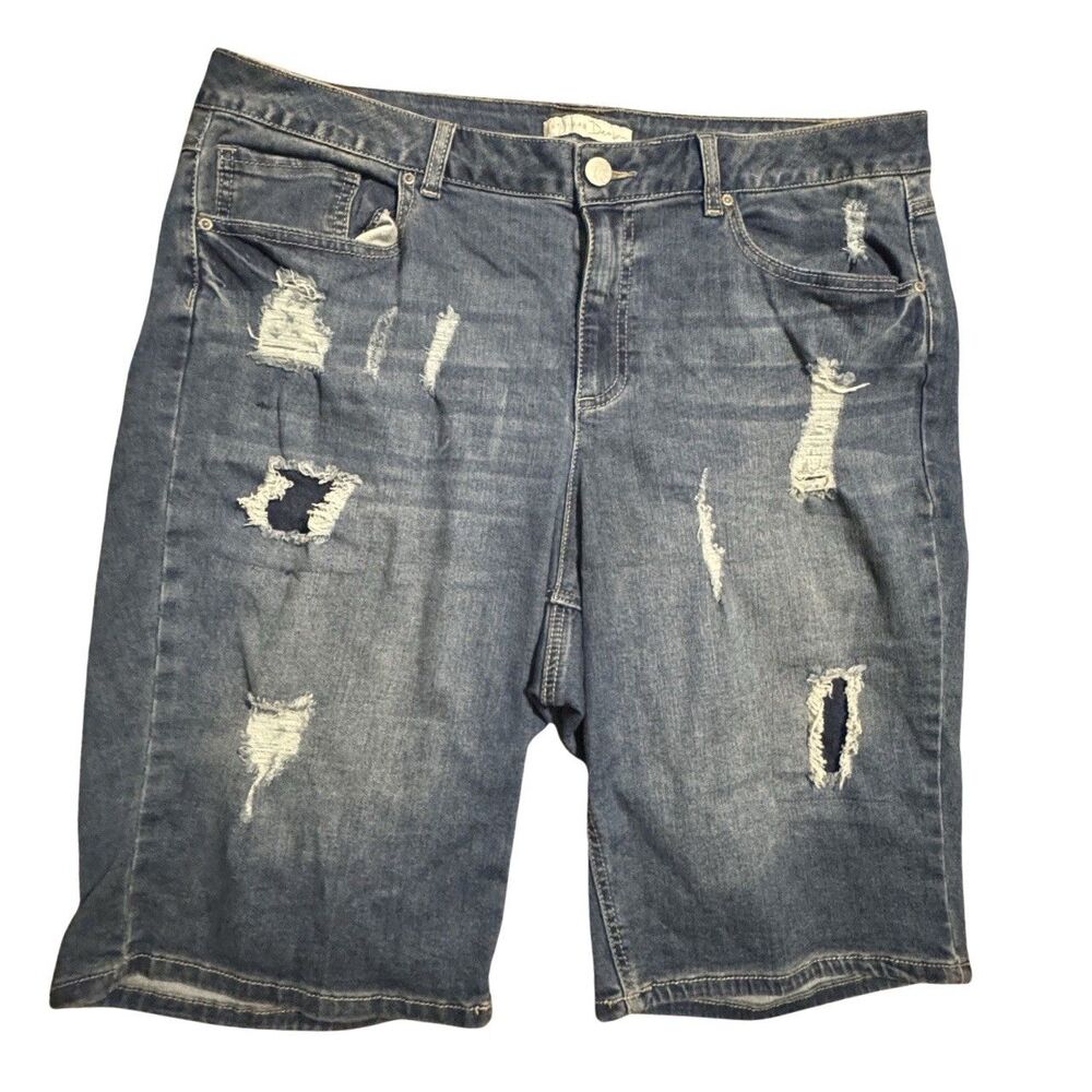Distressed Denim Retro Alt Casual Grunge Streetwear Skater Bermuda Shorts 18 W